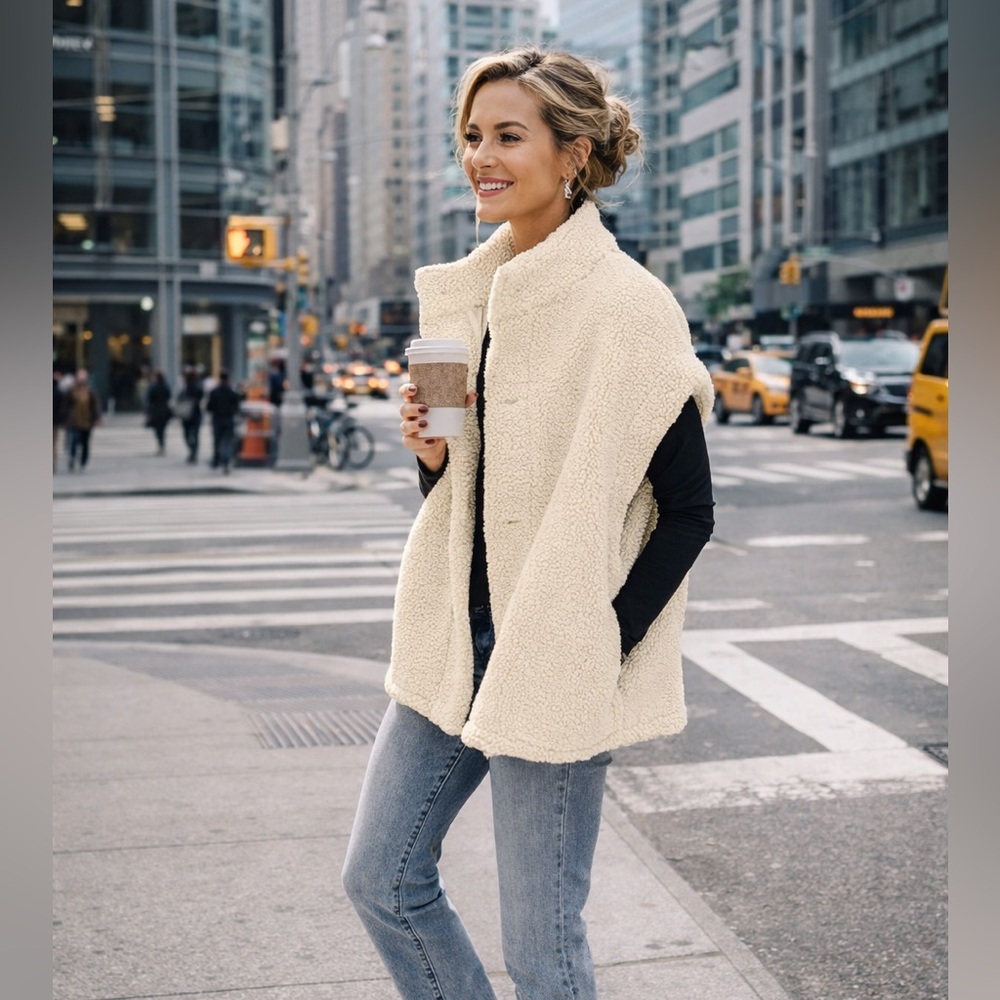 Cozy Sherpa Fleece Vest – Sleeveless High Collar, Pockets | Fall/Winter Layering